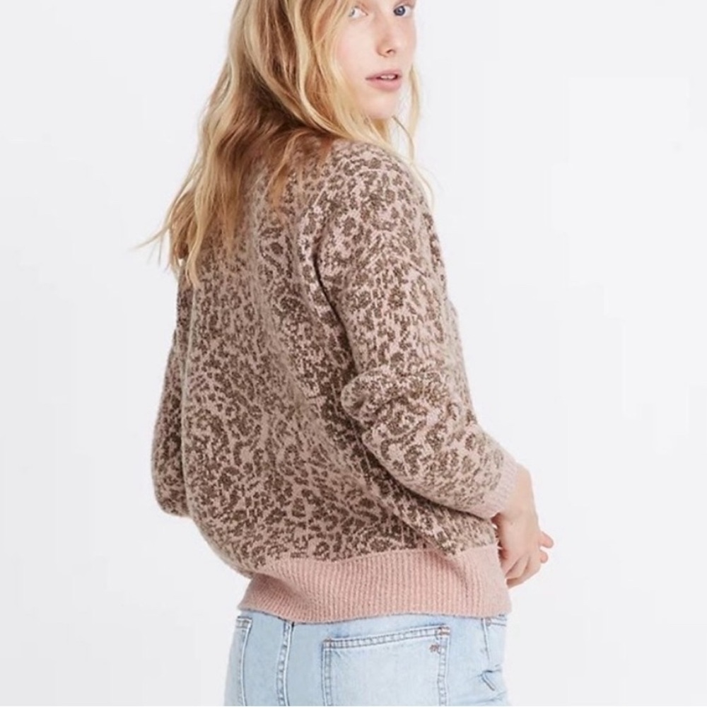Madewell Merino Wool Sweater Leopard Print Crew Neck Pullover Womens XS - Picture 7 of 11